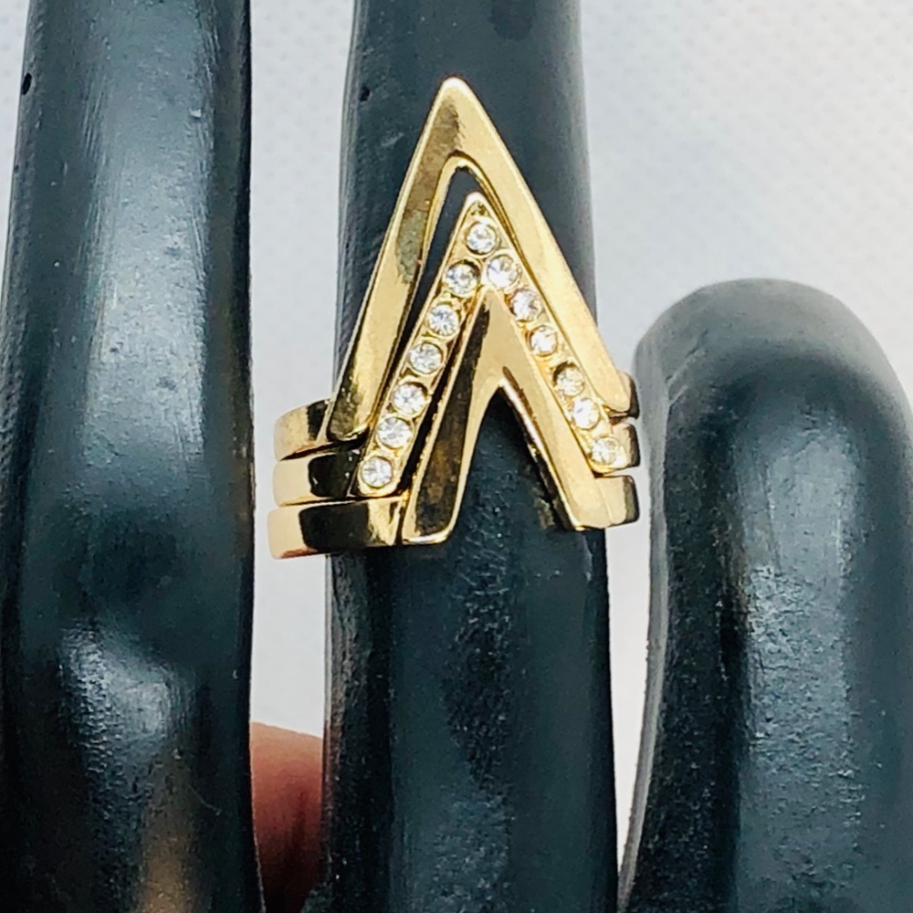 Triple Gold Stackable Arrow Pave Rings - image 3